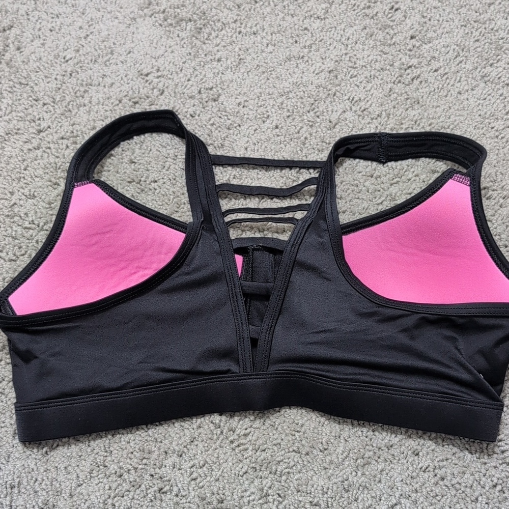 Victoria's Secret PINK Sports Bra Ladder Back Front Zip Black Size Medium - Picture 10 of 10
